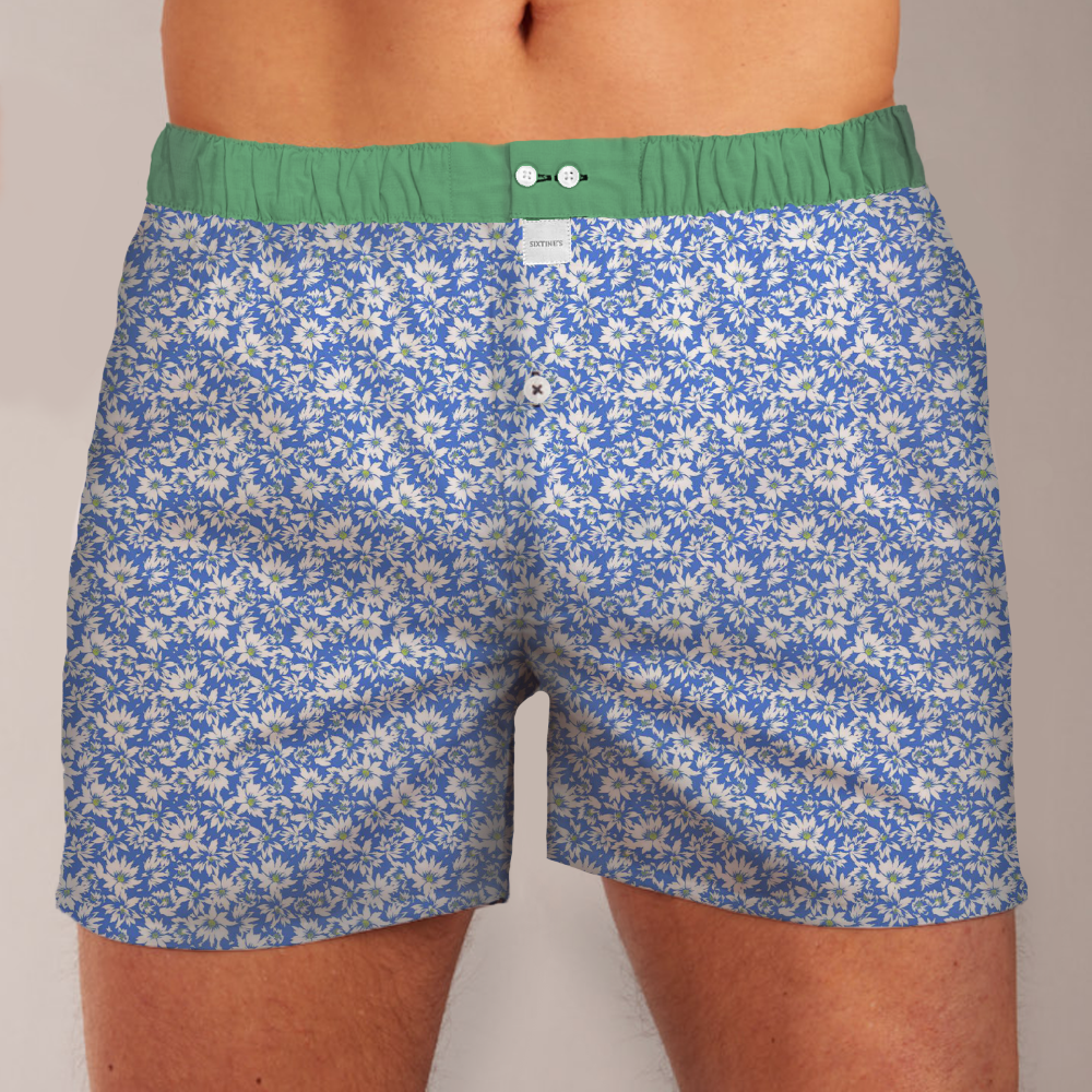 Flore_boxershort_men_innerlayer_blue_floral_pattern_light_green_waistband